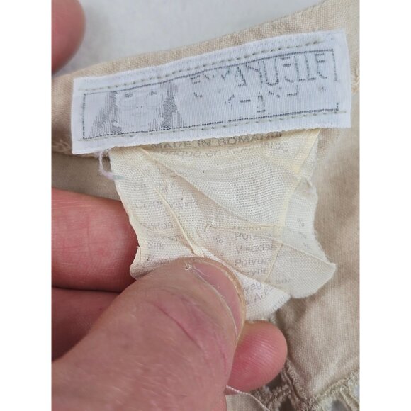 Embroidered Beige Linen Open Front Cardigan Jacket Geometric Cut-Out Detail M - Picture 2 of 6